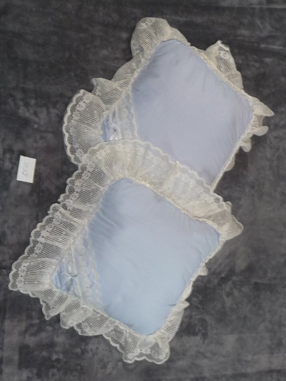 2 Vintage Light Blue Lace Ruffle Boudoir Accent Pillows